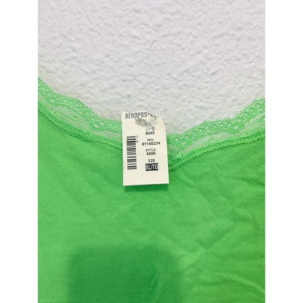 NWT Y2K Aeropostale Green Cami Lace Trim 2010s Glam Mall Preppy